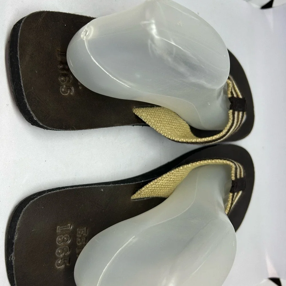 Est 1865 Flip Flops Tan Brown White‎ Canvas & Rubber Men's 11